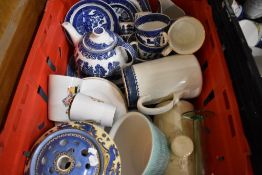 A selection of ceramics and glass including blue and white wears