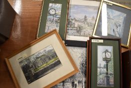 A collection of eight Railway and other prints including Whitchurch Station Clock, Silverdale Clock,