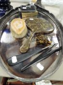 A large butlers gallery tray and a selection of dressing table items