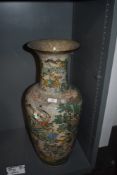 A large 20th century Chinese crackle-glazed floor vase, of baluster form, decorated in polychrome