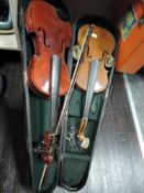Two vintage Violins, one labelled J G Murdoch, The Maidstone, another labelled Maidstone in some