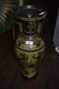 A modern painted terracotta Grecian design urn form vase, slight damage to rim.
