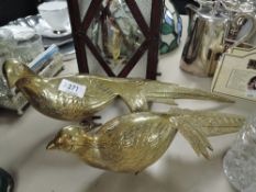 Two large brass pheasants.