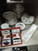 A small selection of Wedgwood Mirabelle pattern teawares, two Wedgwood pin dishes, moulded glass