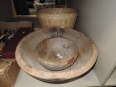 Two farm house wooden bowls including large butter bowl