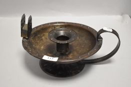 A late 19th century 'Goberg' (Hugo Berger)Arts & Crafts iron chamber stick, oversized with