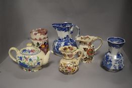 An assortment of Masons ceramics including tea pot, jugs and jar.