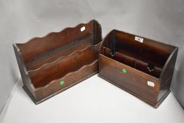 Two early 20th century mahogany compartmental letter racks.