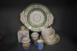 A selection of 18th century hand painted porcelain including a tea caddy