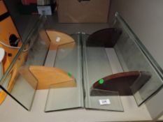 Two glass and wood art deco style book troughs.