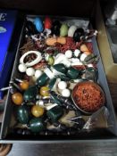 A selection of vintage and costume jewellery including bakelite style and red corals