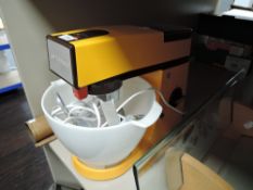 A vintage Kenwood chef mixer with K beater, balloon whisk etc.