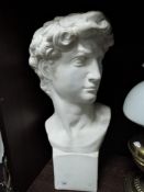 A replica plaster bust of Michelangelo David 60cm tall approx
