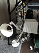 A selection of table and side lights including anglepoise style