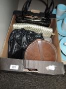 A selection of ladies handbags and a collar box