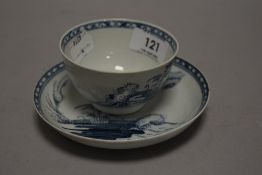A mid-18th century Richard Chaffers-Liverpool English porcelain tea bowl and saucer dish, hand