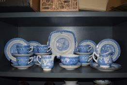 A 20th century English China 'Willow Pattern' teaset, transfer-printed in light blue, and