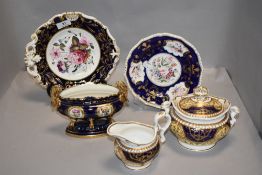 A collection of 19th century ceramics including a Spode Felspar small lidded tureen and jug, two