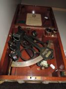 A vintage nautical scientific ships sextant by Hezzanith with fitted case and lens dated 1938