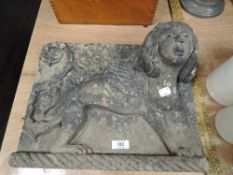 A mid Victorian hand carved stone grotesque gargoyle style plaque having an Egyptian Sphinx design