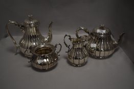 A silver-plated four-piece teaset, of fluted baluster form, marked to base 'G Ltd'