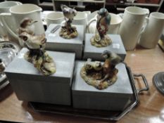 Four figure studies by Royal Crown Derby hand painted with red back stamp including Kingfisher and