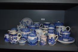 A collection of blue and white ware ceramics including Spode Italian.