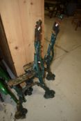 Two heavy cast iron bench ends, possibly railway , of naturalistic form