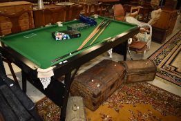 A folding snooker/pool table and accessories, approx. 188 x 97cm