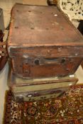 Two antique luggage trunk including London leather