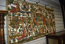 A tapestry style wall hanging, approx 125 x 70cm