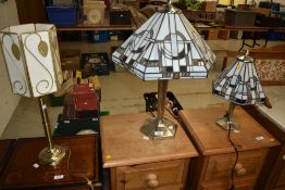 Three modern lamps including Tiffany style