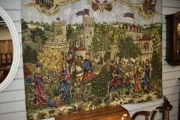 A printed fabric wall hanging, with pole , approx 150 x 125cm