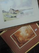 A watercolour, Martin, woodland, signed, 15 x 20cm, and a watercolour, Fishermen's hut, dated (19)