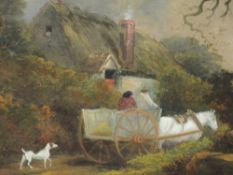 An oil painting, cottagers returning home, unsigned, 62 x 75cm, plus frame