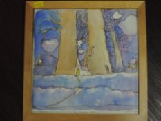 A watercolour, The Christmas Star, Jim Fleming, signed, 29 x 29cm, plus frame and glazed. and a