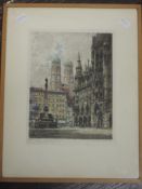 An etching, Lilly, Munich, indistinctly signed, 26 x 20cm, plus frame and glazed