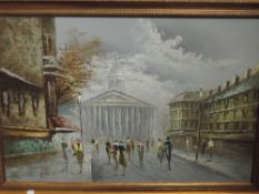 An oil painting, Baltimore, townscape, indistinctly signed, 60 x 90cm, plus frame