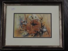 A watercolour, D R Gawthorpe, Surprise Visitor, workshop, signed, 16 x 25cm, plus frame and glazed