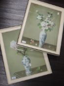 A pair of prints, after James Nolan, Spring Blossoms and Delft Vase, each 44 x 33cm, plus frame