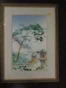 Two watercolours, John Shooter, Mediterranean vista, signed, 48 x 30cm, and moored boats, signed, 30