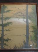 A pastel sketch, Mildred Cooper, trees and lake, signed and dated 1970, 62 x 51cm, plus frame and