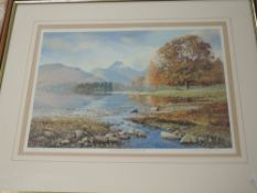 A Ltd Ed print, after Arthur Terry Blamires, Causey Pike and Calf Close Bay Derwentwater, signed and