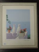 A print, Mediterranean cats, 36 x 27cm, plus frame and glazed