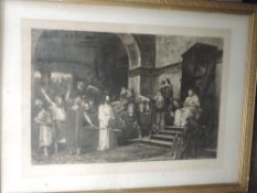 An engraving, Munkaesy, Christ Before Pilate, 62 x 87cm, plus frame and glazed