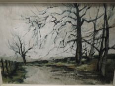 An oil painting on board, winter woodland, 53 x 75cm, plus frame