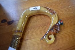 A Shepherds crook walking stick with Pheasant carved on the handle 130cm