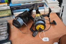 Two large spinning reels.