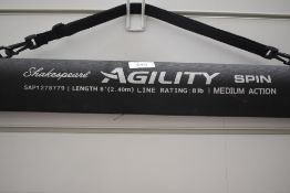 A Shakespeare Agility 8ft spin rod 4pc in hard carry case
