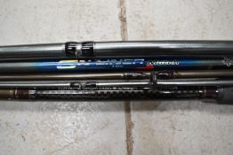A Shakespeare Alpha x spin and a DAM On-line match fishing rod
